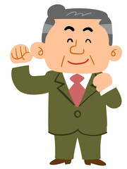 充実した笑顔のスーツを着た中年男性_全身
