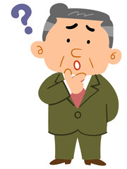 疑問を感じるスーツを着た中年男性_全身
