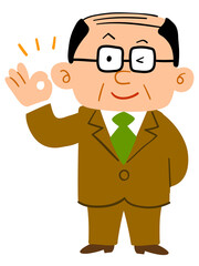 承認の意思を示すスーツを着た眼鏡の中年男性_全身
