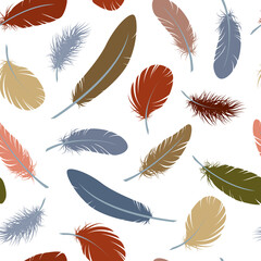 colored feathers seamless pattern. Delicate vector pattern on a white background
