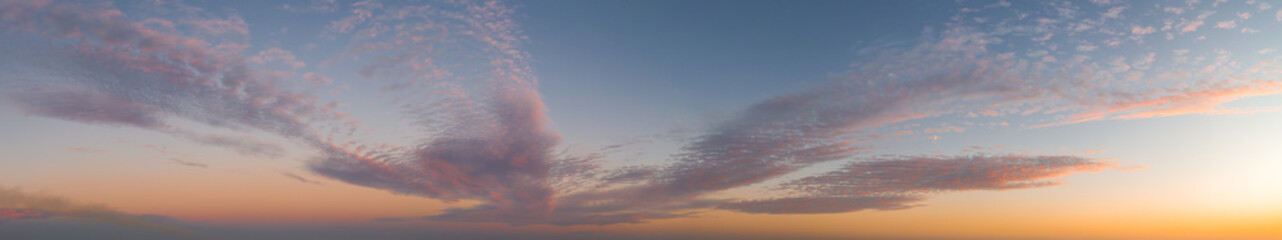 Panorama of Dramatic vibrant color with beautiful cloud of sunrise and sunset. Panoramic image.