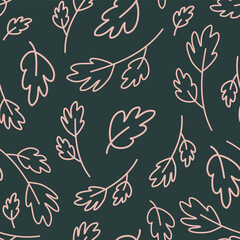 Vector Floral Background. Elegant template for prints. Print on a green background. Seamless Pattern with leaves. Trendy and stylish wallpaper, textile, branding and packaging design, modern art. 