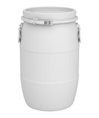 Clay render of plastic barrel isolated on white background - 3D illustration