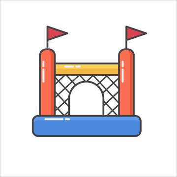 recommend clip art: Bouncy inflatable castle. Tower and equipment for child playground. Vector line illustration isolated on white background.