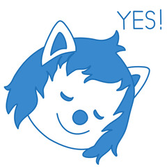 character that says "yes" with a smile, funny cartoon character with simplistic facial expression, simple hand drawn wolf emoticon, eps 10 vector illustration
