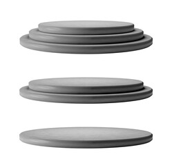 collection ofblank circle cement podium, stand 1 2 3 steps isolated on white background, showcase product, 3d rendering