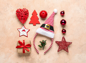 Beautiful Christmas composition on color background