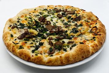 Italian Pizza with potatoes, mushrooms and spinach