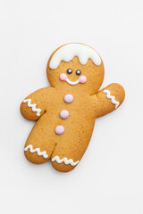 Tasty gingerbread cookie on white background