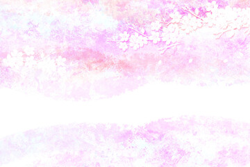 Fototapeta na wymiar 桜のシルエット（背景は水彩タッチの薄いピンク） 