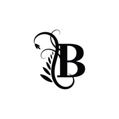 Initial Letter B Flourish Monogram in Black and White Color.