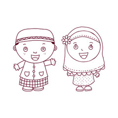 Muslim kids. Islamic children cartoon characters.