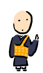 Japanese Buddhist Priest pointing up  : Hand drawn vector illustration like woodblock print