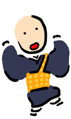 Surprised Japanese Buddhist Priest : Hand drawn vector illustration like woodblock print