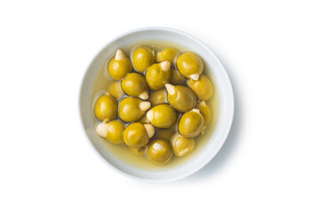 Pitted green olives stuffed with almonds.