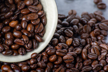 Coffee Beans And White Black Cup
