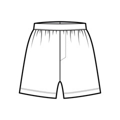 Boxer shorts underwear technical fashion illustration with loose silhouette, elastic band. Flat trunks Underpants lingerie template front, white color. Women men unisex Kacchera CAD mockup 