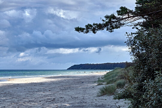 Blick auf den menschenleeren Sandstrand bei Nonnevitz auf der Insel R&uuml;gen.