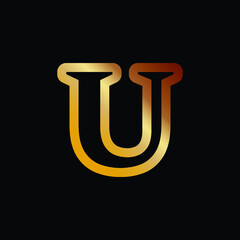 Modern logo letter U Monogram outline style in gold color