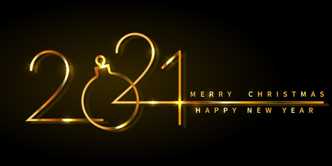 2021. Abstract  golden New Year on the black background. Design for  poster, flyer, postcard. Vector illustration.