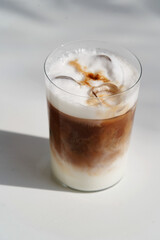 Iced latte coffee glass. Iced coffee latte