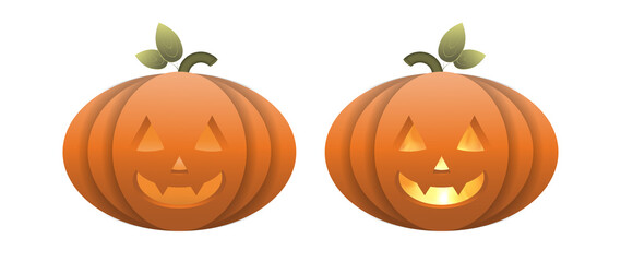 Realistic halloween pumpkin with fire inside. A plastic pumpkin with a scary face. Vector.