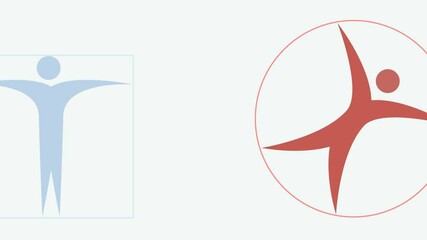 Animated simple stylized illustration of Vitruvian Man, Leonardo da Vinci
