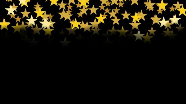 Christmas 2D animation with copy space for your text. Golden stars falling on black background