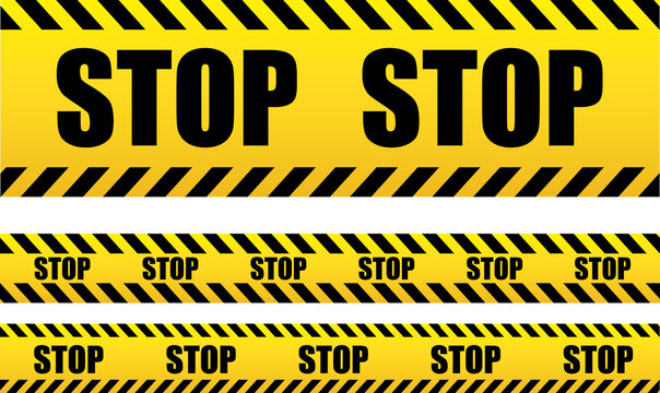 Stop Seamless tape, danger. Yellow police line caution tape. Danger warning. Stop tape isolated on white background.