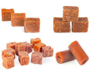 palm sugar or Jaggery on white background