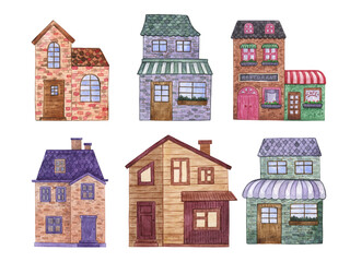 House, cottage with lawn isolated on white background