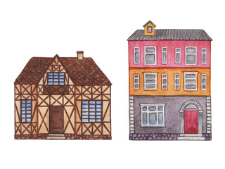 House, cottage with lawn isolated on white background