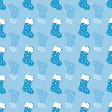 Christmas Blue Stocking Seamless Pattern