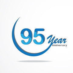 95 years anniversary celebration logo type blue and red colored, birthday logo on white background