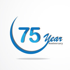 75 years anniversary celebration logo type blue and red colored, birthday logo on white background