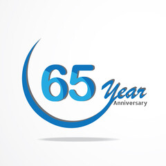 65 years anniversary celebration logo type blue and red colored, birthday logo on white background