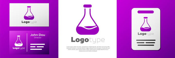 Logotype Test tube and flask icon isolated on white background. Chemical laboratory test. Laboratory glassware. Logo design template element. Vector.