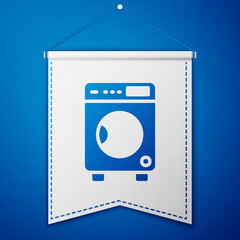 Blue Washer icon isolated on blue background. Washing machine icon. Clothes washer - laundry machine. Home appliance symbol. White pennant template. Vector.