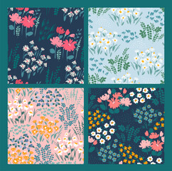 Floral abstract seamless patterns. Vector design for different surfases.
