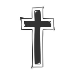 Hand drawn vector of religious cross, isolated on white background.