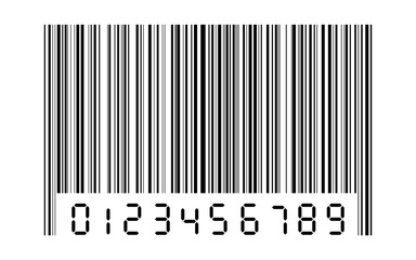 black digital number zero to nine with bar code isolated on white