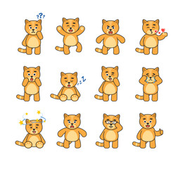 Set of chibi cat characters showing various emotions. Cute cat thinking, jumping, angry, surprised, sleeping, crying, showing silly face and other expressions. Vector illustration bundle