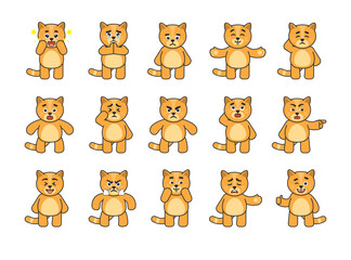 Set of chibi cat characters showing various emotions. Cute cat amazed, begging, sad, angry, showing funny face and other expressions. Vector illustration bundle