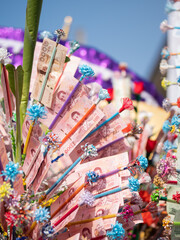 Thai bills on the money tree for Kathina Robe Offering Ceremony. Thai Buddhism concept.