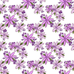 Simple cute floral bouquet vector pattern with small and medium flowers and leaves.