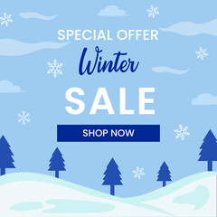 winter landscape with christmas trees. winter sale templete