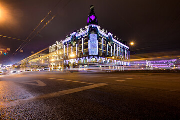 Fototapeta na wymiar St. Petersburg. Russia. Singer office building at night. Petersburg architecture. Cities of Russia.