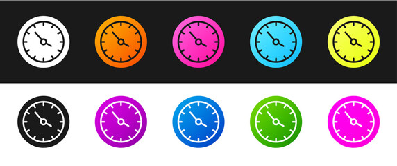 Set Train station clock icon isolated on black and white background. Vector.