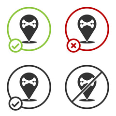 Black Location pirate icon isolated on white background. Circle button. Vector.