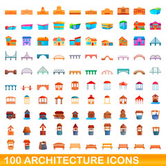 100 architecture icons set. Cartoon illustration of 100 architecture icons vector set isolated on white background